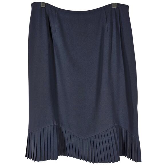 ALBERT NIPON WOMEN'S NAVY BLUE PENCIL SKIRT WITH PLEATED BOTTOM TRIM SIZE 14 - Picture 1 of 8